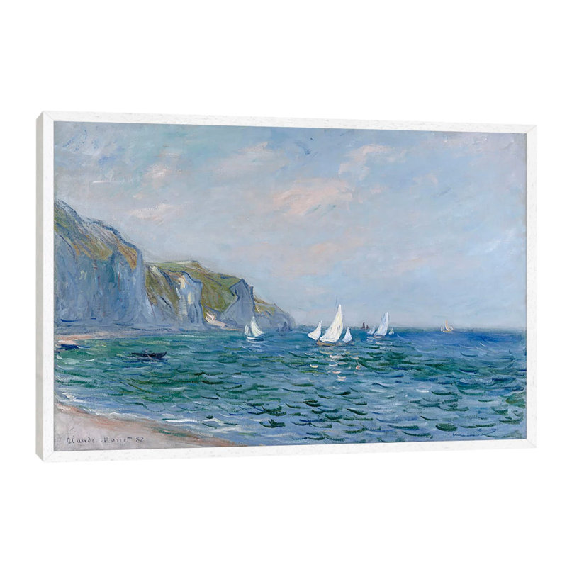 Cliffs And Sailboats At Pourville by Claude Monet - Print on Canvas, 152.5 cm H x 101.5 cm W, White Framed