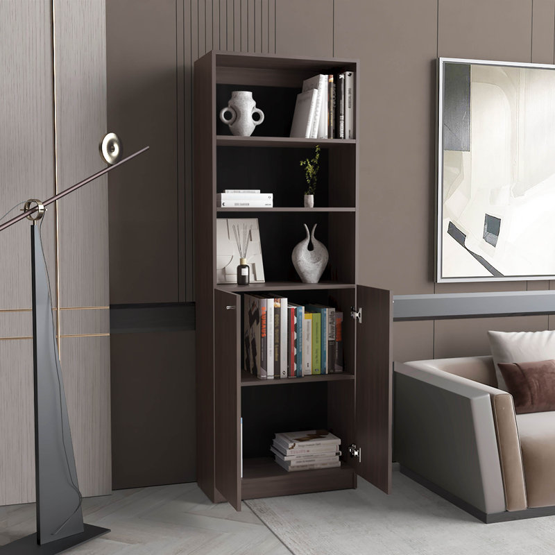Home 71'' Tall Manufactured Wood Bookcase and Storage Cabinet with 3 Open Shelves and Two-Door Cabinet with 2 Interior Shelves