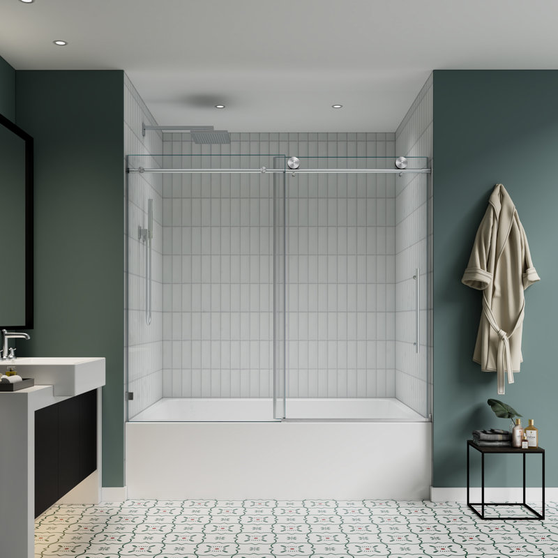Porte de douche coulissante simple sans cadre 60 po x H 63 po réversible, Noir mat