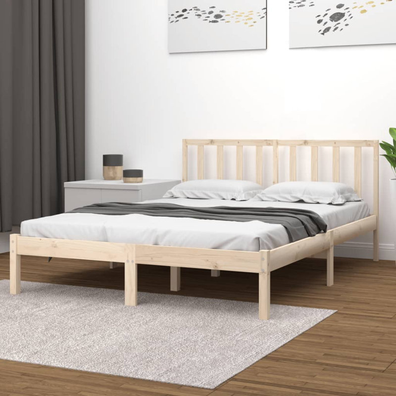 Miten Solid Wood Bed, 200 x 200cm, Grey