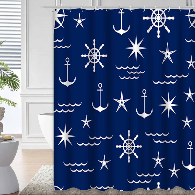 Rideau de douche à 12 crochets Nautical Shades, L 72 po x l 84 po