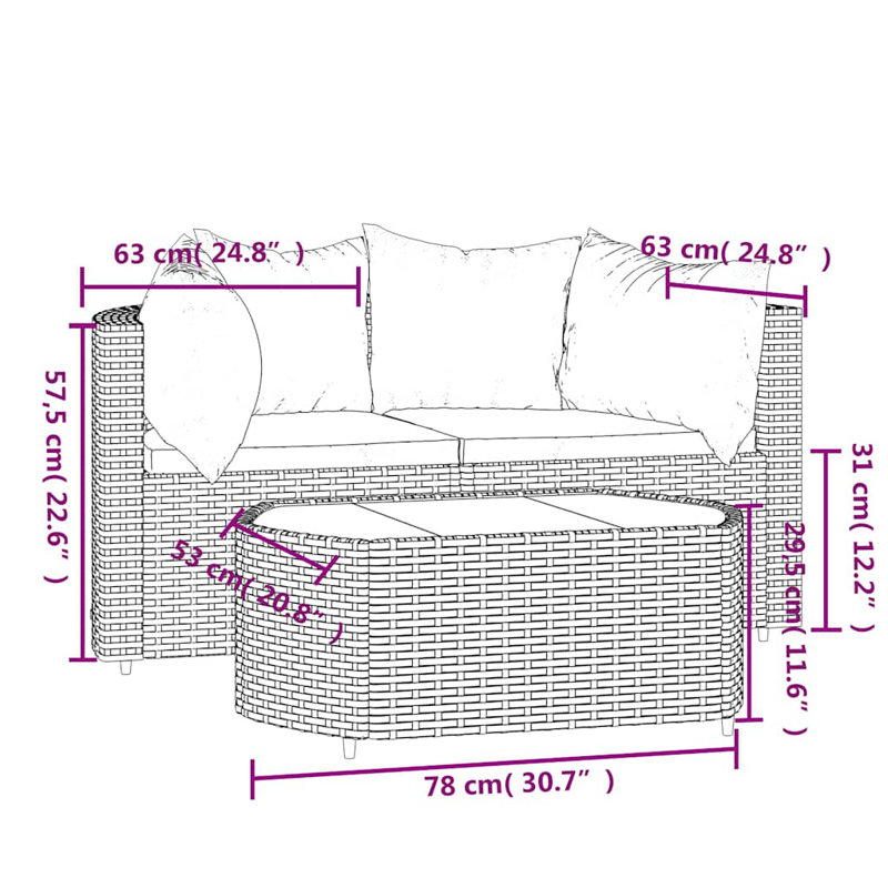 - Person Patio Conversation Set with Cushions, Brown, Red