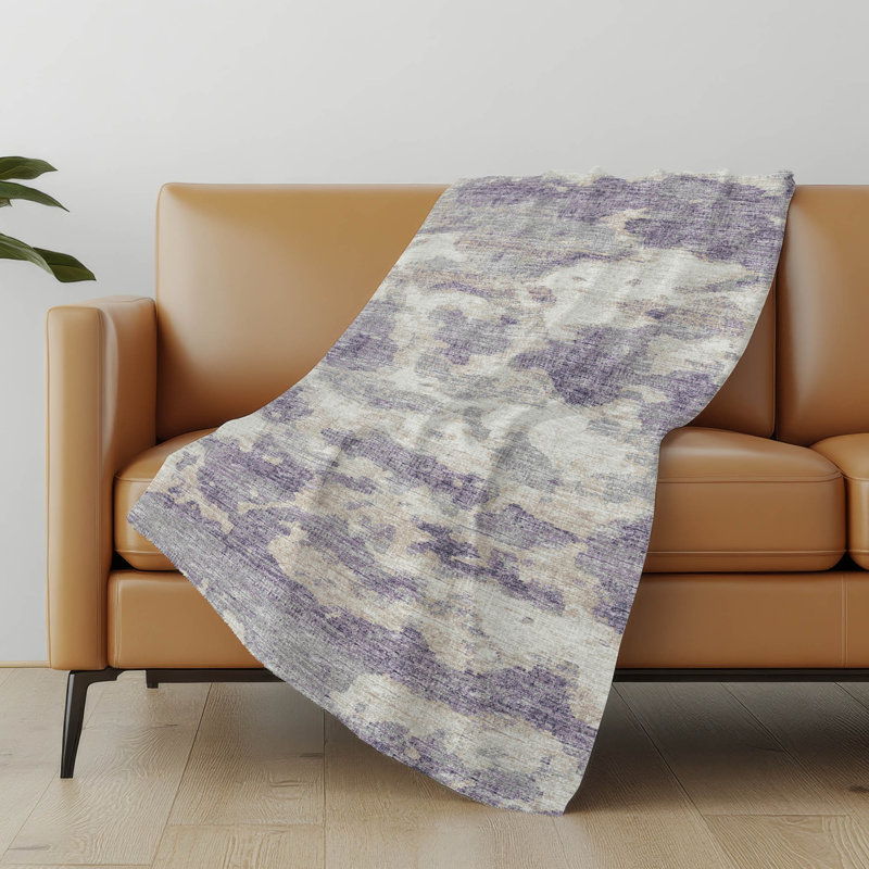 Addison Machine Washable Sherpa Soft Throw Blanket, Purple Abstract