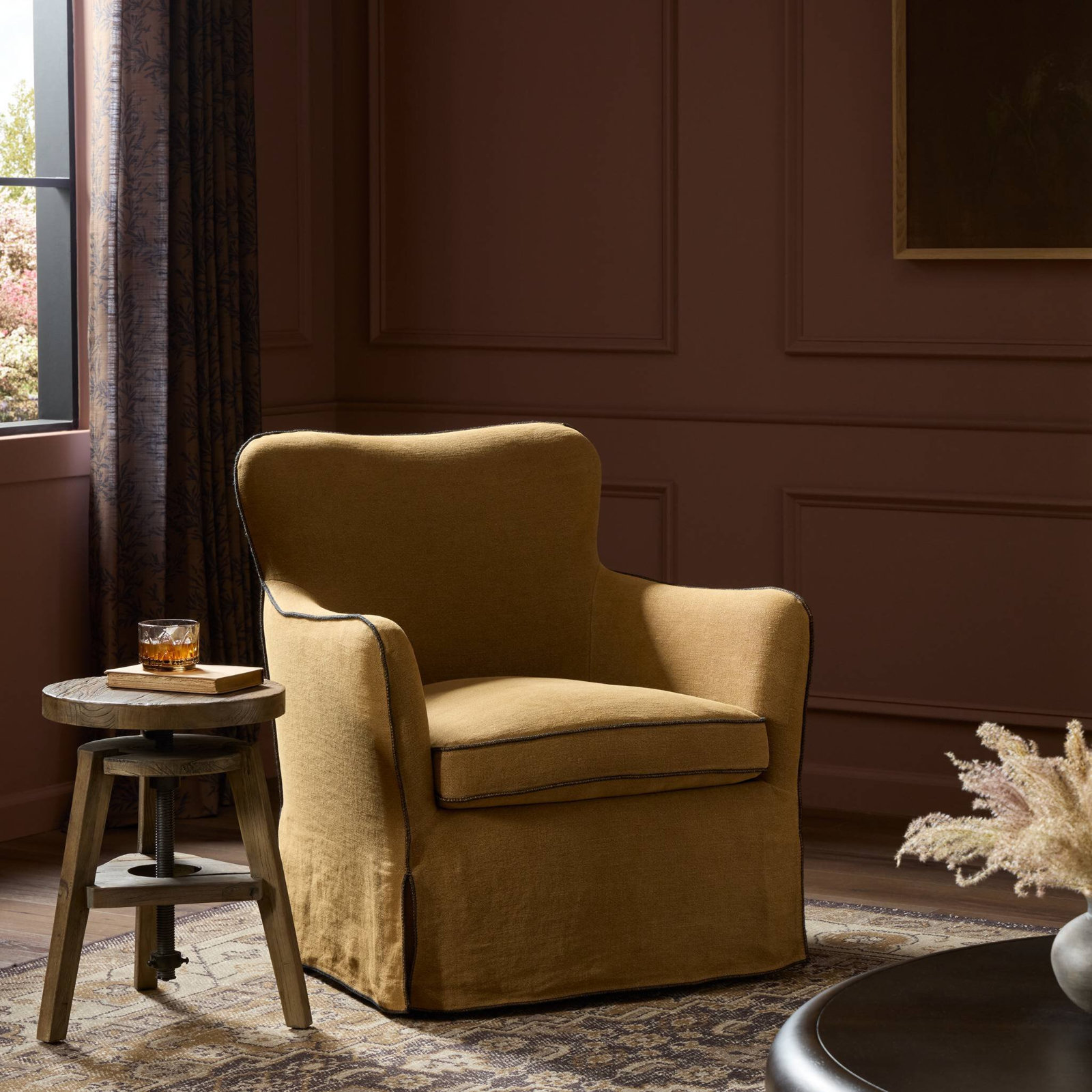 Devon Slipcover Swivel Chair-Broadway Dune, Broadway Gilt