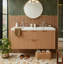 Meuble-lavabo double flottant 47,24 po avec comptoir SMC, armoire murale moderne avec 2 tiroirs et portes à fermeture en douceur, bois naturel