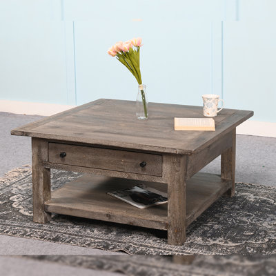 Table basse traditionnelle / campagnarde / moderne en bois massif de style artisanal 36 po x 36 po x 18 po gris Rowan