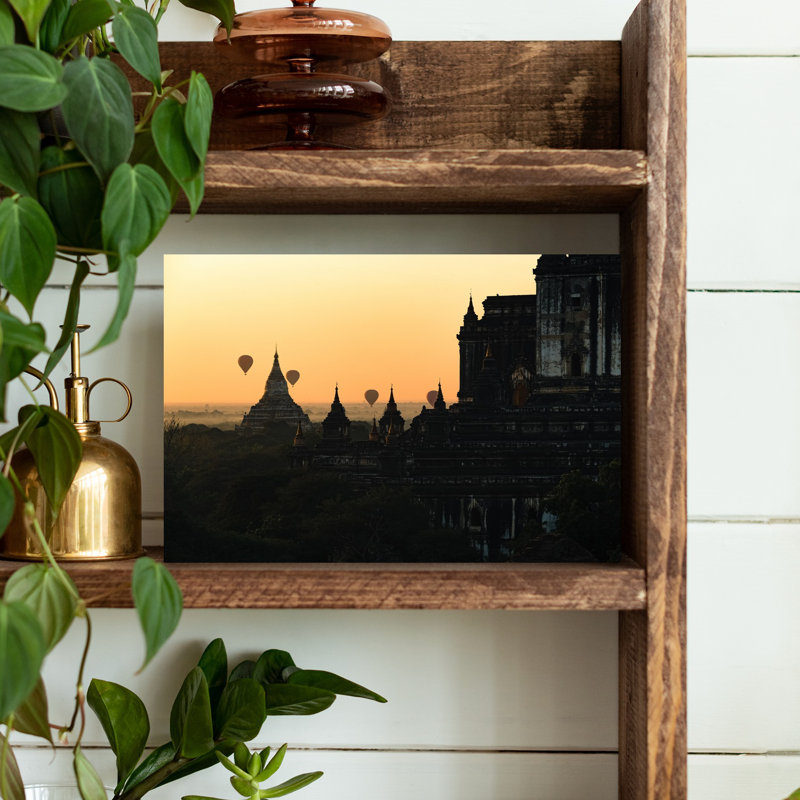 «Golden Bagan Sunrise Peaceful Serene Tranquil Architecture Landscape», art mural, H 12 po x l 18 po