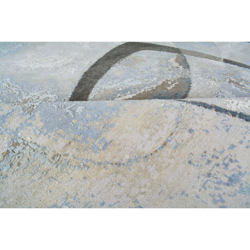 Abstract Area Rug in Charcoal/Blue/Silver, Rectangle 10' x 14'