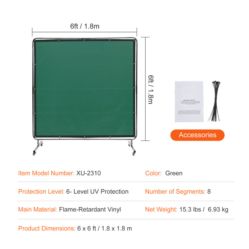 Welding Screen with Frame, 6' x 6' Welding Curtain Screen