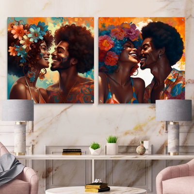 Beautiful Black Couple In Love I - Romantic Acrylic Wall Art Glass Set Of 2