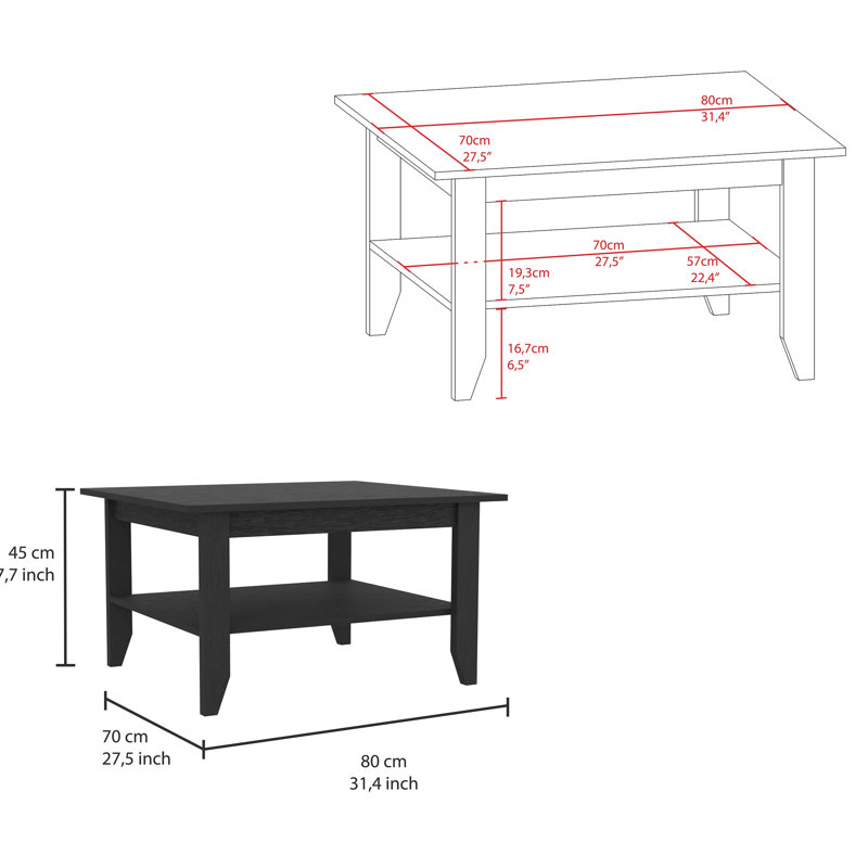 Table basse contemporaine en noir et gris anthracite avec amplement d'espace de rangement pour les espaces de rangement rectangulaires du salon
