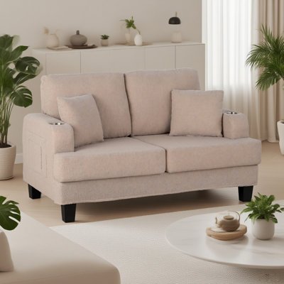 Causeuse de 61 pouces avec 2 porte-gobelets et 2 coussins, ensemble moderne pour le salon
