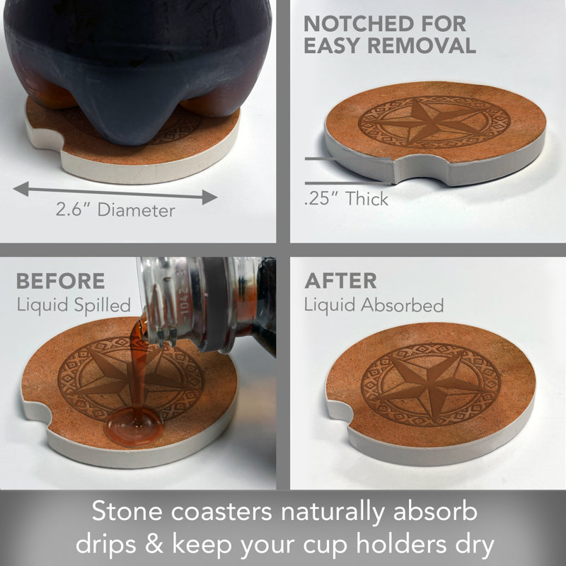 Leather Lonestar 2 Pack Stone Car Coasters