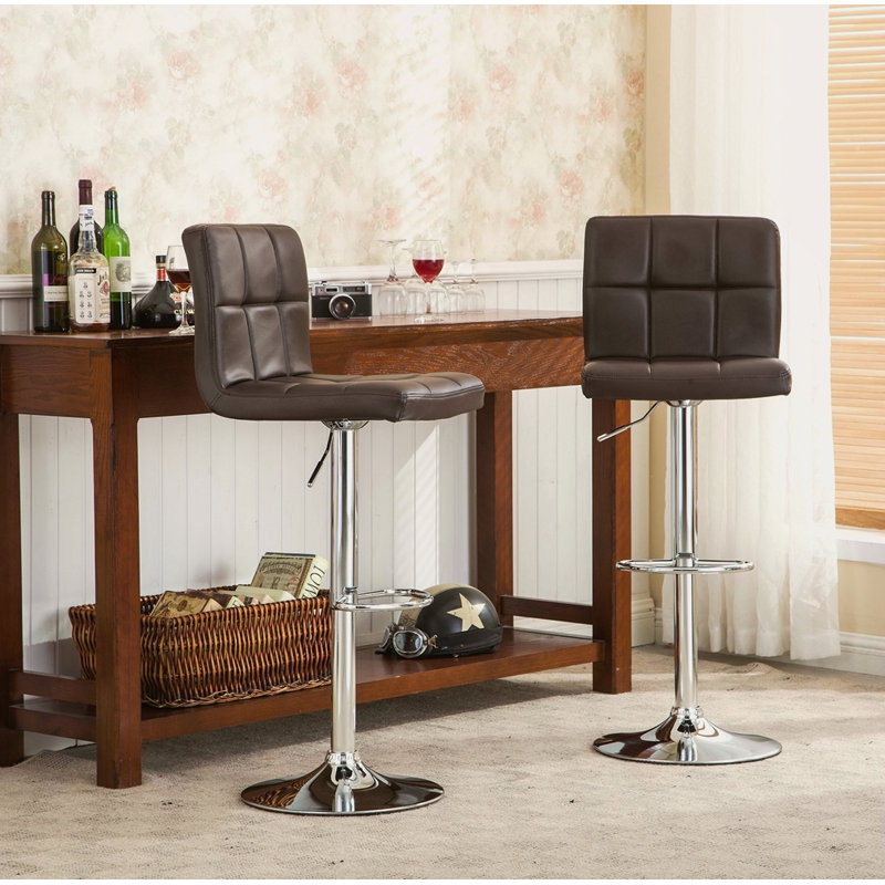 Tabouret de bar pivotant réglable en similicuir, ensemble de 2, Brun