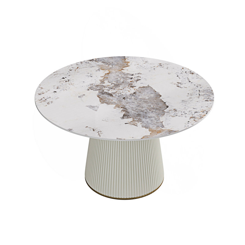 Table de salle à manger ronde moderne avec plateau en pierre frittée et base en polyuréthane