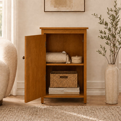 Vintage Modern Moisture Resistant Storage Floor Cabinet with Enclosed Doors Adjustable Shelf and Elevated Base for Bathroom Kitchen Bedroom and Entryway