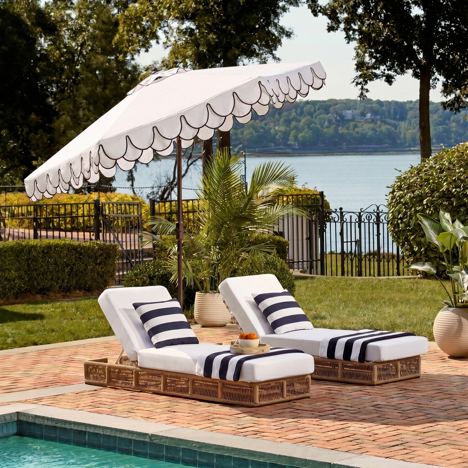 10.8' Beach Umbrella, Ivory/Black