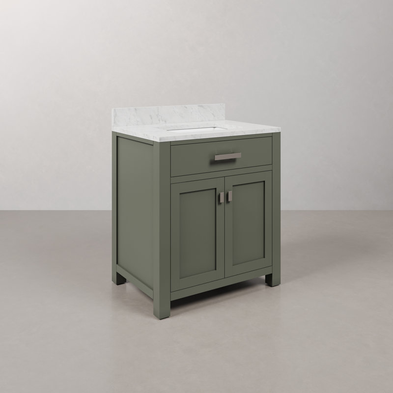 Minnetrista Single Bathroom Vanity with Marble Top, Glacial Green