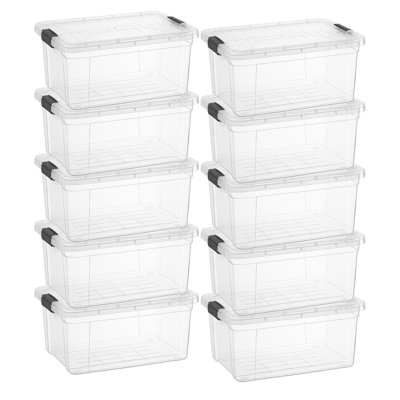  Clear Storage Boxes with Lids, 11 Quart Plastic Container Bins for Organizing, Stackable Crates, BPA Free, Non Toxic, Odor Free, Organizers for Home, Office, School, and Dorm, 10 Pack