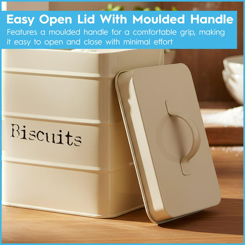 Harbour Housewares - Vintage Metal Kitchen Biscuit Tin, 19cm H x 14cm W x 14cm D, Black