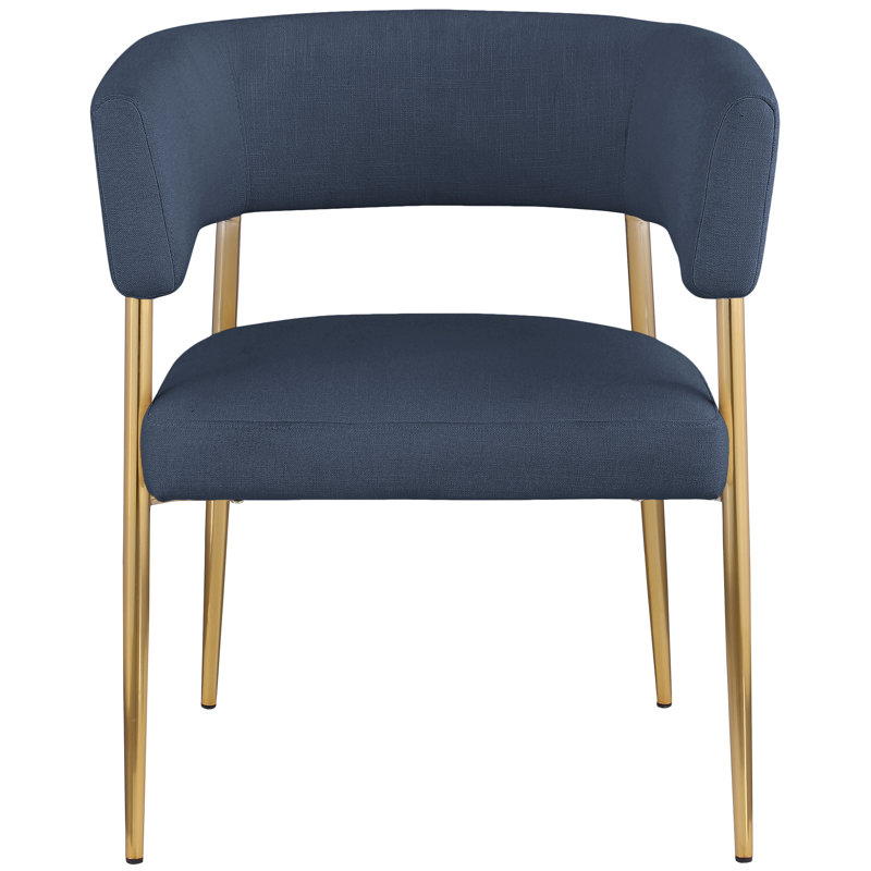 Kleanthi Linen Textured Fabric Dining Chair, Navy Linen Textured Fabric