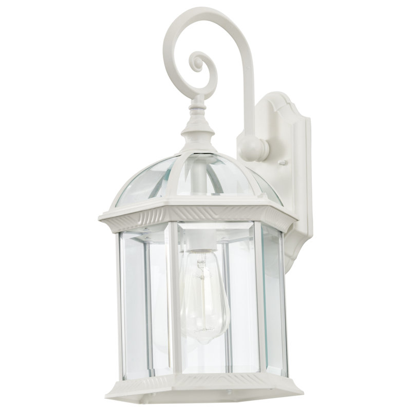 Lanterne murale d'extérieur 1 lumière Salton, Blanc / Verre biseauté transparent, H 19 po x l 9,875 po, A19