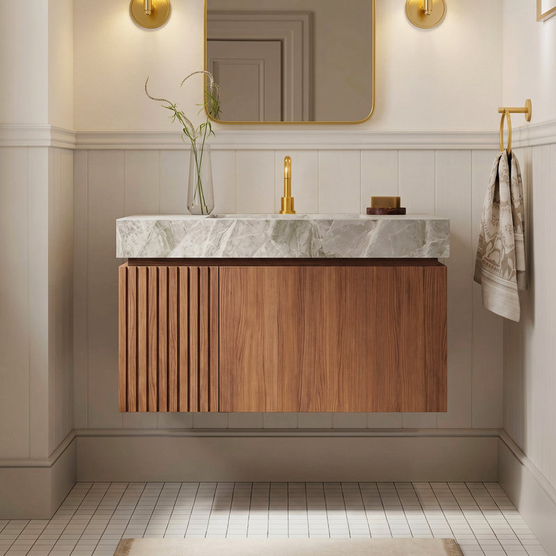 Meuble-lavabo Luxstone, 30", Gris clair, Brown Oak