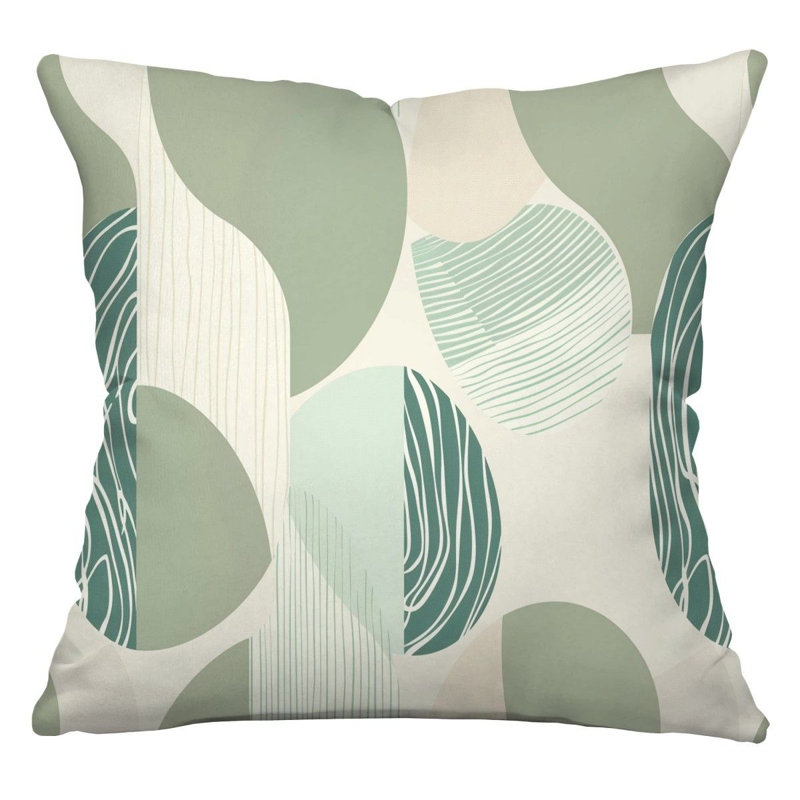 Coussin abstrait à motif de courbes en sergé de coton à motif abstrait, H 20 po x l 20 po
