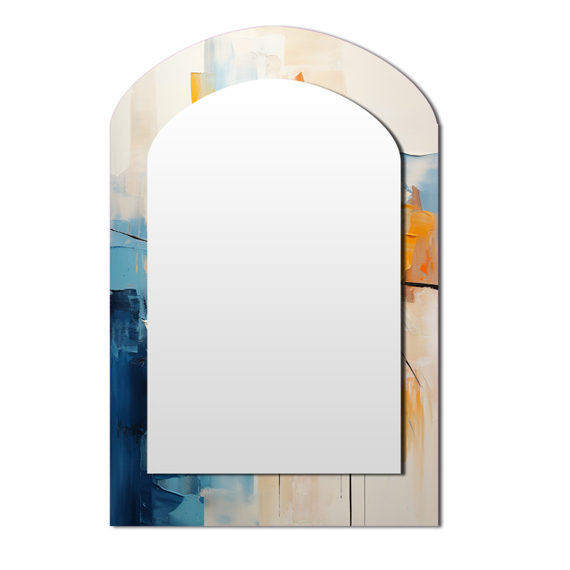 Paper Euphoria I - Abstract Collages Asymmetrical Large Wall Mirror, Modern Arch Unique Mirror, Printed Metal Art, 43" x 33"