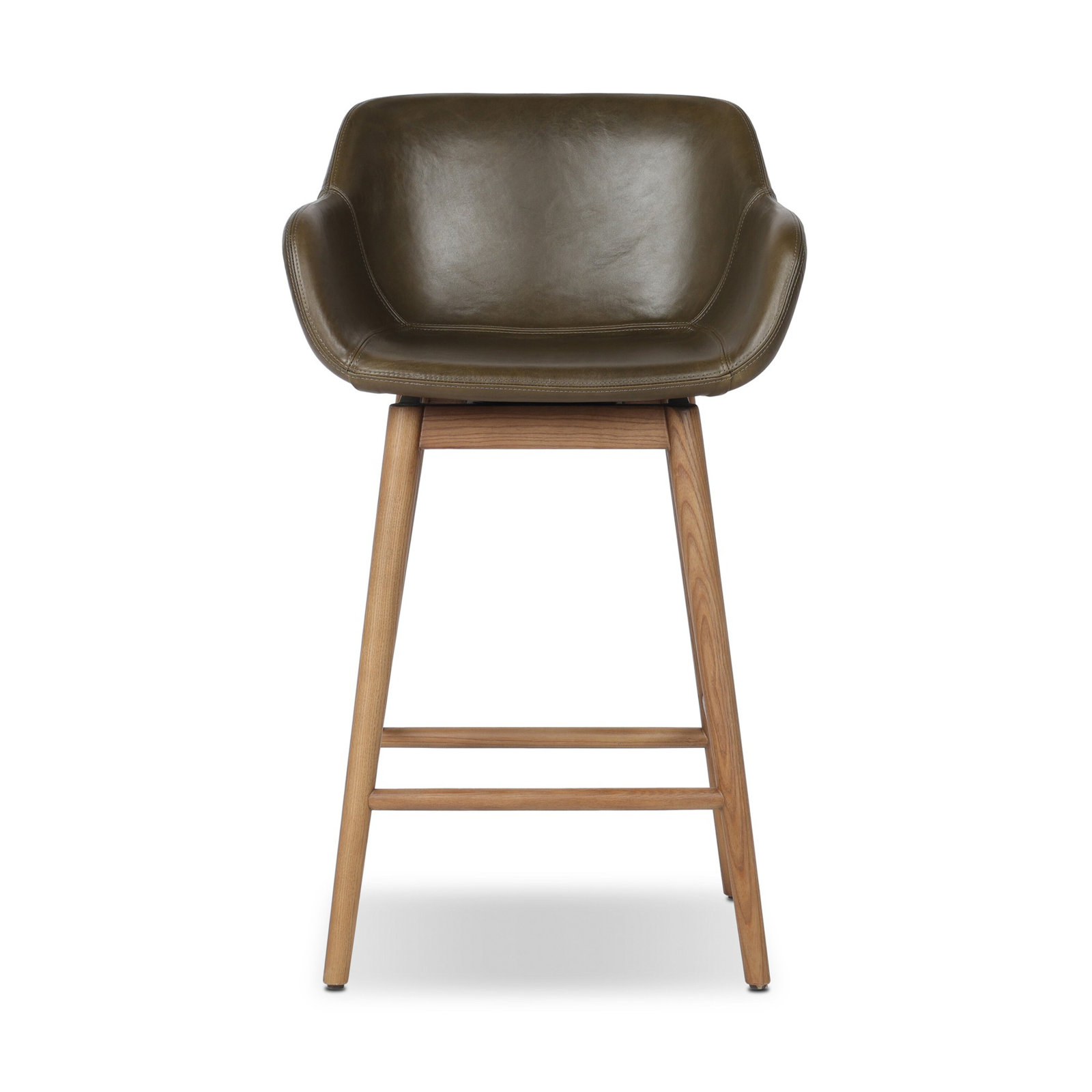 Bahari Swivel Leather Stool, Counter Stool (26.5" Seat Height), Dulane Moss/Genuine Leather, Amber Ash