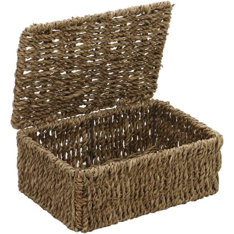 MantraRaj Stackable Seagrass 4 Piece General Basket Set Rectangular Lidded Storage Baskets