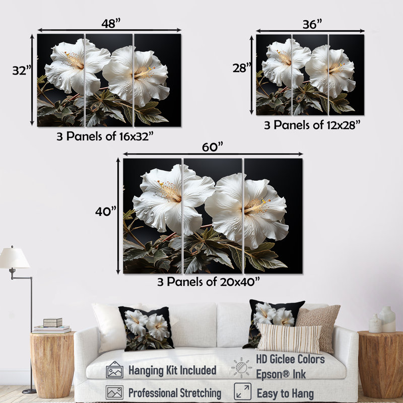 Hibiscus fleurs illuminées par Moonlig I - ensemble de salon Hibiscus Wall Art, H 40 po x l 60 po x P 1 po