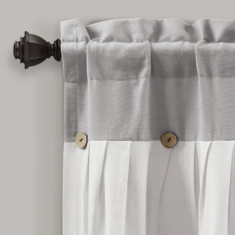 Linen Button Cotton Blend Tailored Window Valance, Gray, 84"W x 18"L