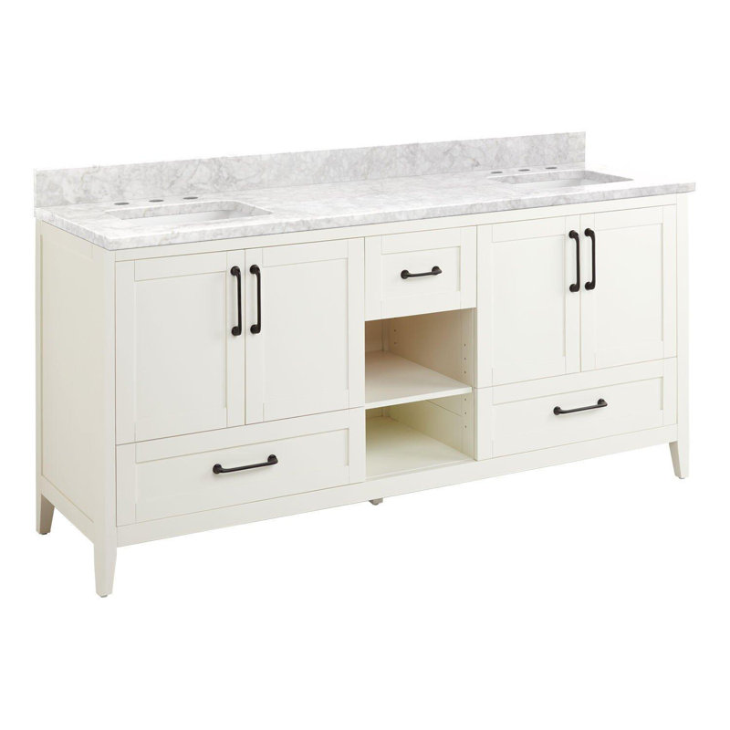 Ensemble de meuble-lavabo double 72 "avec lavabos encastrés rectangulaires Burfield, Marbre de Carrare, 8 po