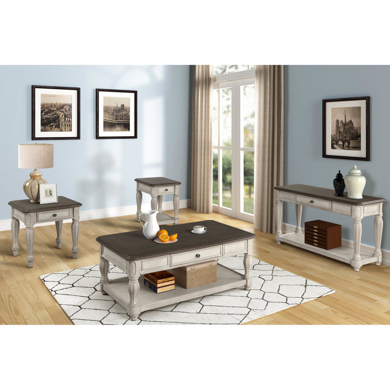 Table de bout d'atelier antique blanche et brune avec rangement, conception classique, noyau de construction, tiroir de rangement pour commode 24 po x 24,75 po et commode, élément essentiel, 24,75 po de hauteur