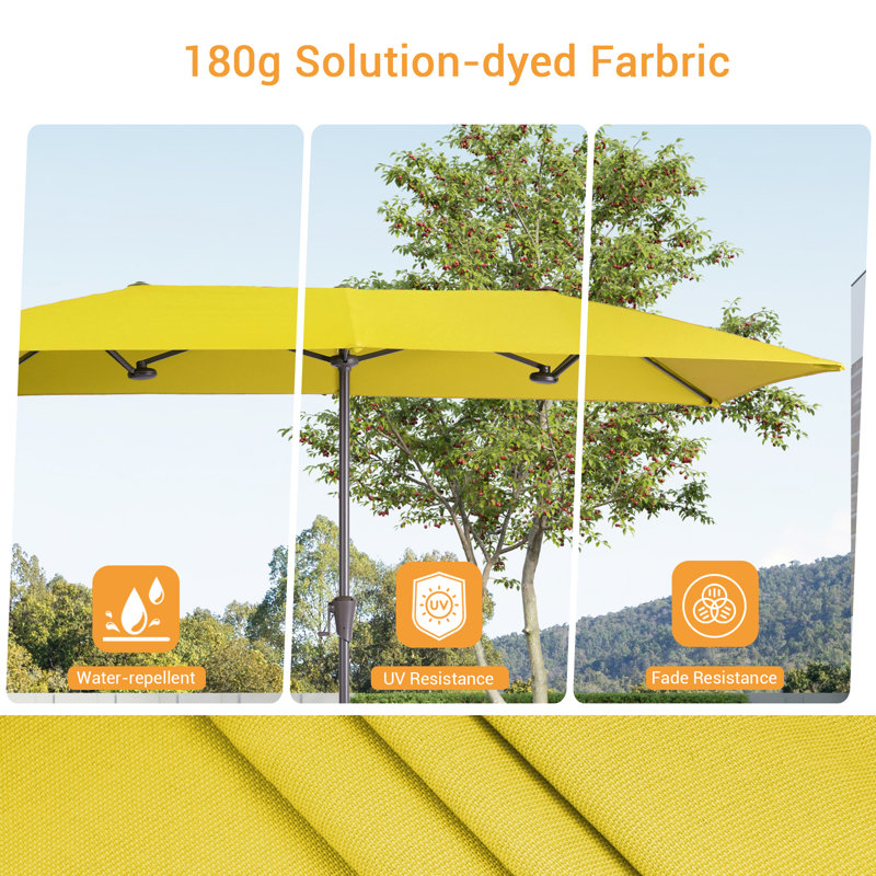 Grand parasol rectangulaire rectangulaire à double face pour marché, H 7 pi 7 po x l 9 pi 8 po x P 6 pi 6 po, Jaune