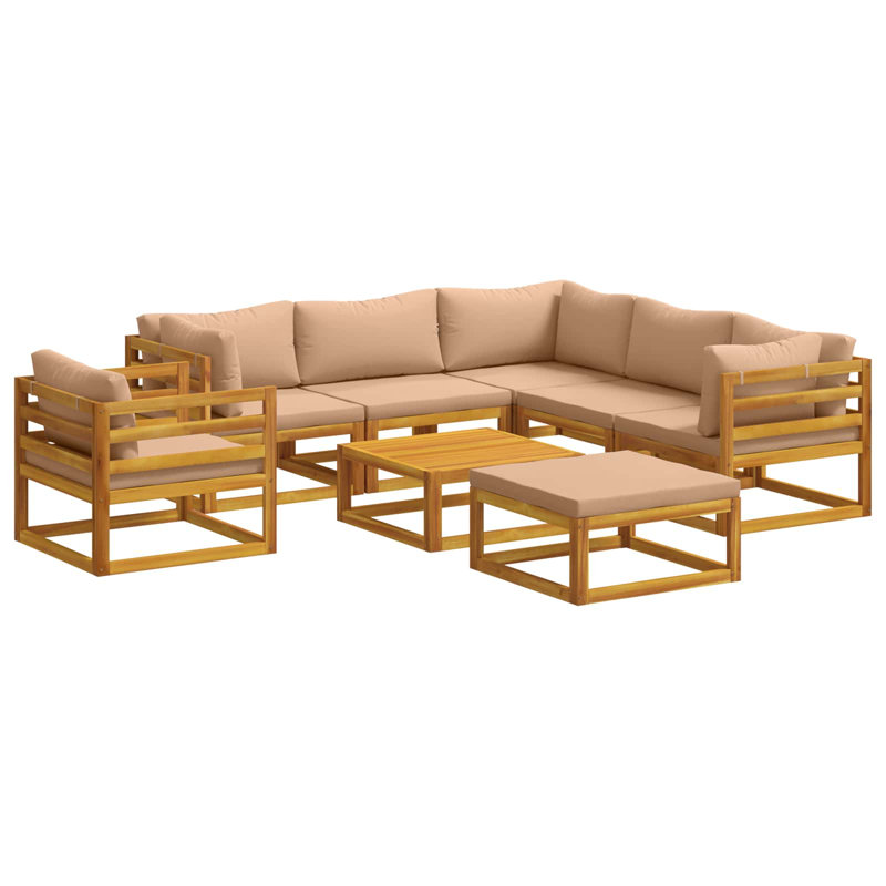 Ensemble de canapés 12 pièces en bois d'acacia massif naturel, 3xcorner+ 5xmiddle +armchair +2x footrest +table, Taupe
