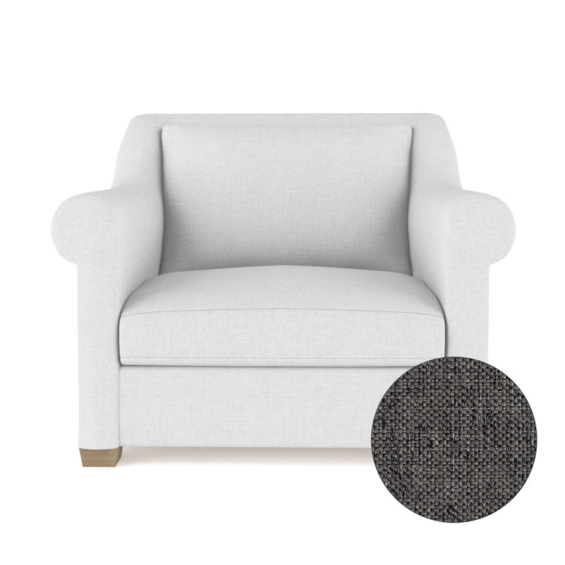 Chaise avec accoudoirs roulés Thompson, H 32 po x l 43 po x P 41 po, Lin tissé caillou graphite, Naturel