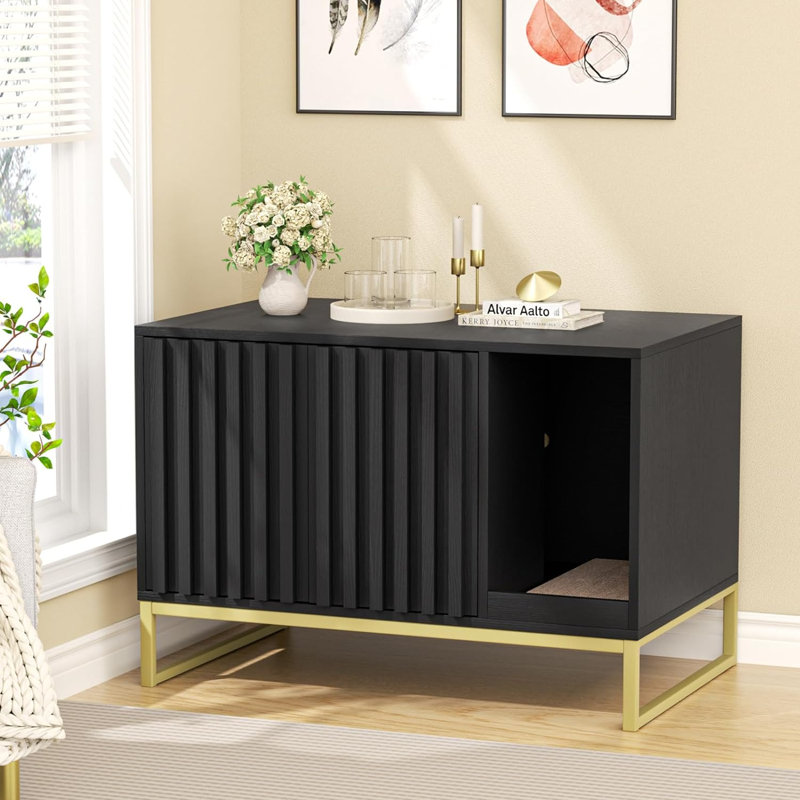 Hollomon Litter Box Enclosure, Black/Gold