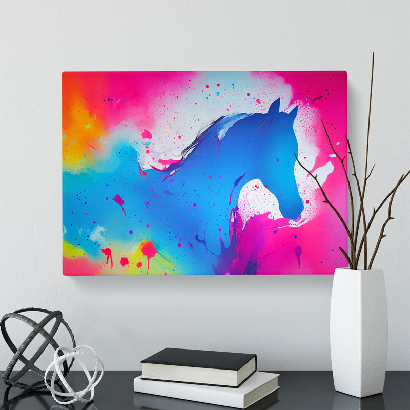 Horse Paint Splatter Abstract - Wrapped Canvas, 35cm H x 50cm W x 3cm D
