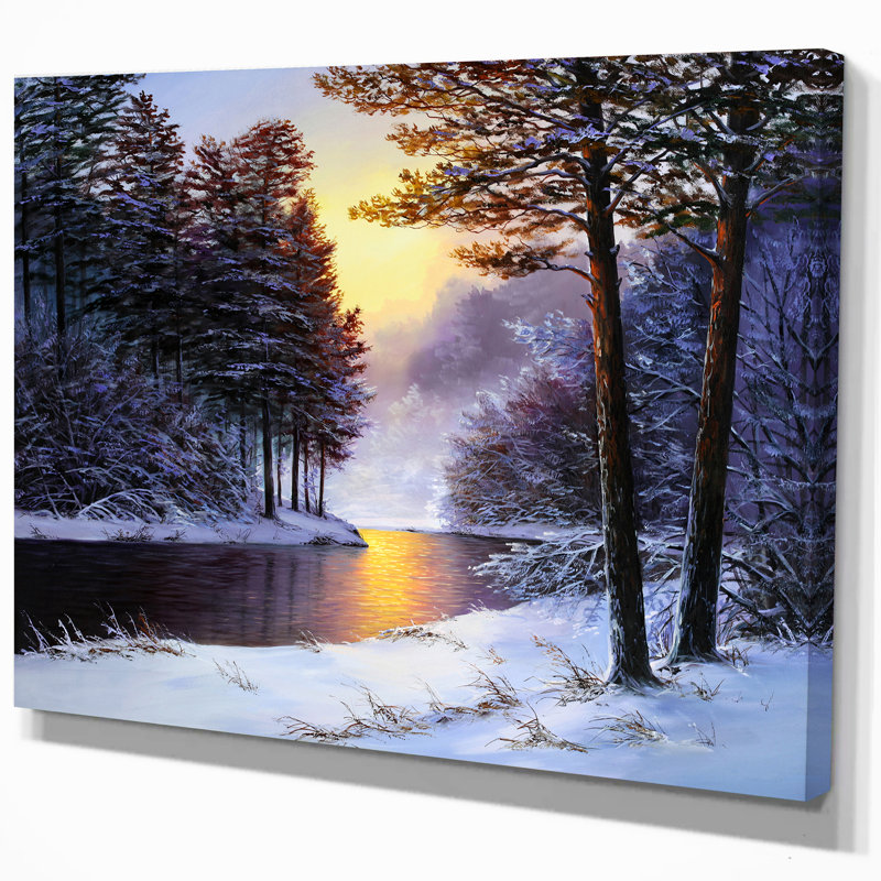 «River and Forest in Winter Sunset», reproduction sur toile tendue, H 20 po x l 20 po x P 1 po