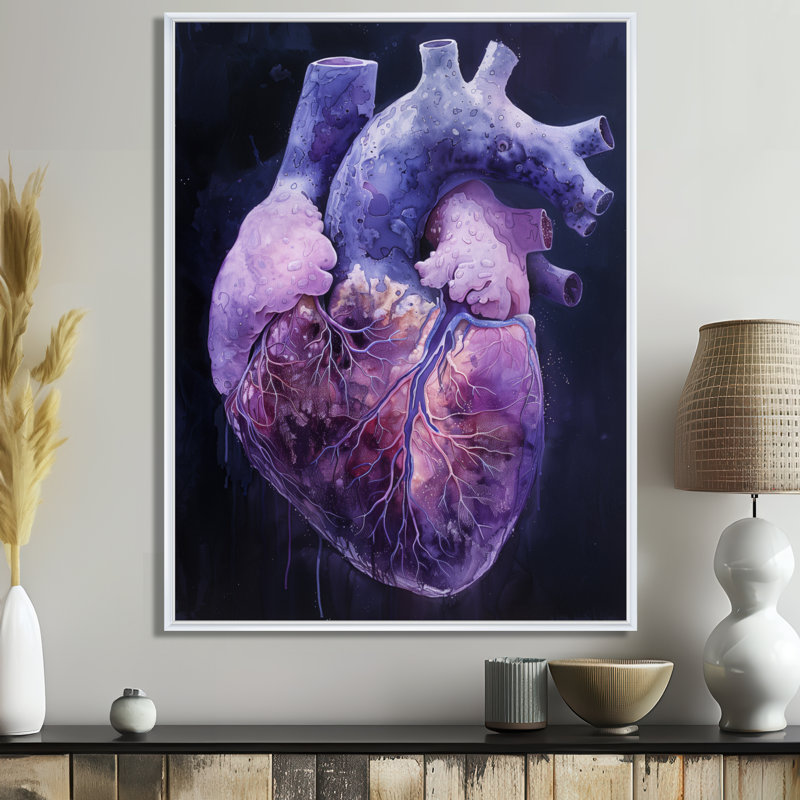  «Abstract Heart Purple Scenery», reproduction d'art abstrait, H 12 po x l 20 po, Cadre flottant blanc