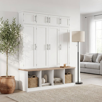 Arbre d'entrée Modern Farmhouse avec banc de sièges, armoire à chaussures et crochets de suspension