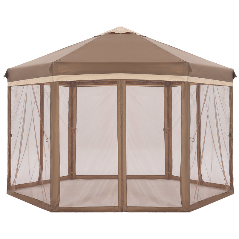12 Ft. W x 12 Ft. D Hexagonal  Pop Up Gazebo with Zippered Mesh Netting, Beige