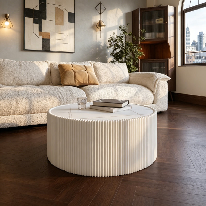Dessus cylindrique en cuir clair ardoise, Blanc lait