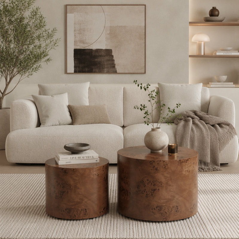 Ensemble de 2 tables basses gigognes, Brun