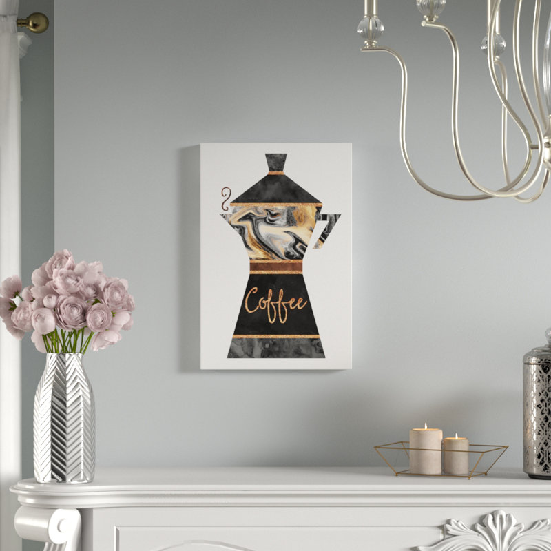Café, impression sur toile tendue, Papier d'art encadré noir, Blanc, H 24 po x l 16 po x P 1 po