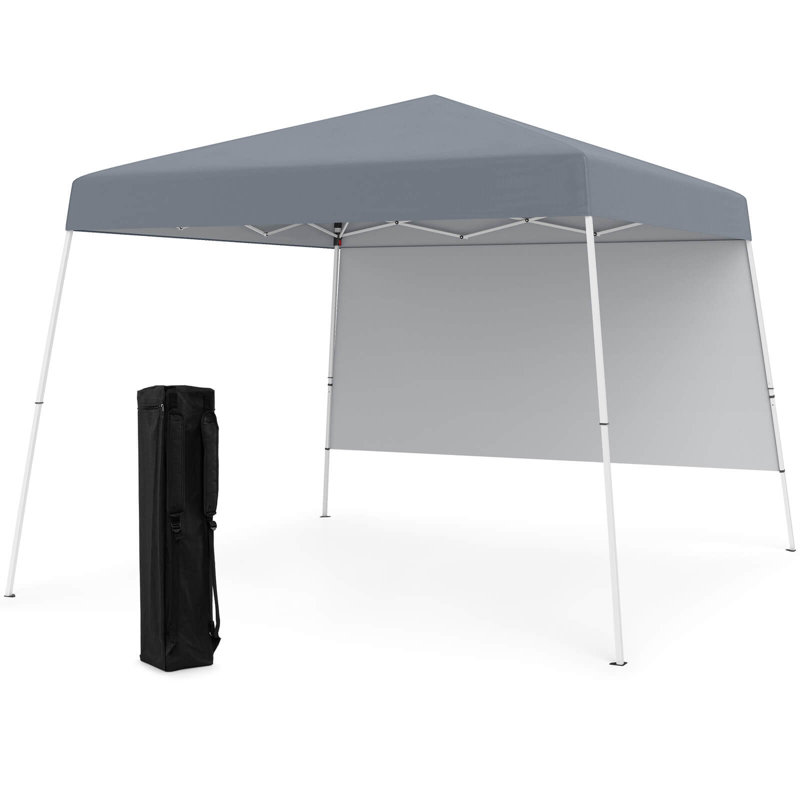 Tente d'auvent 10 x 10 pi avec 1 paroi latérale, sac à dos portable, 4 pieds inclinés , Gris