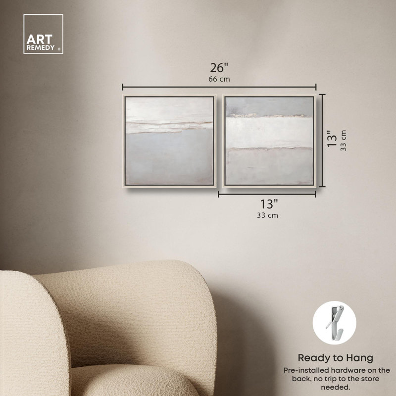 Luxe Abstract Art 2 Panel Set Canvas Print by , Silver, 13" H x 13" W, Floater Framed Print without Mat