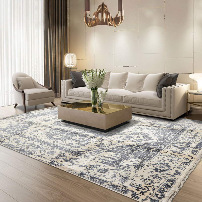 Tapis noué à la main en soie de bambou moderne ivoire 7 pi 11 po x 9 pi 10 po